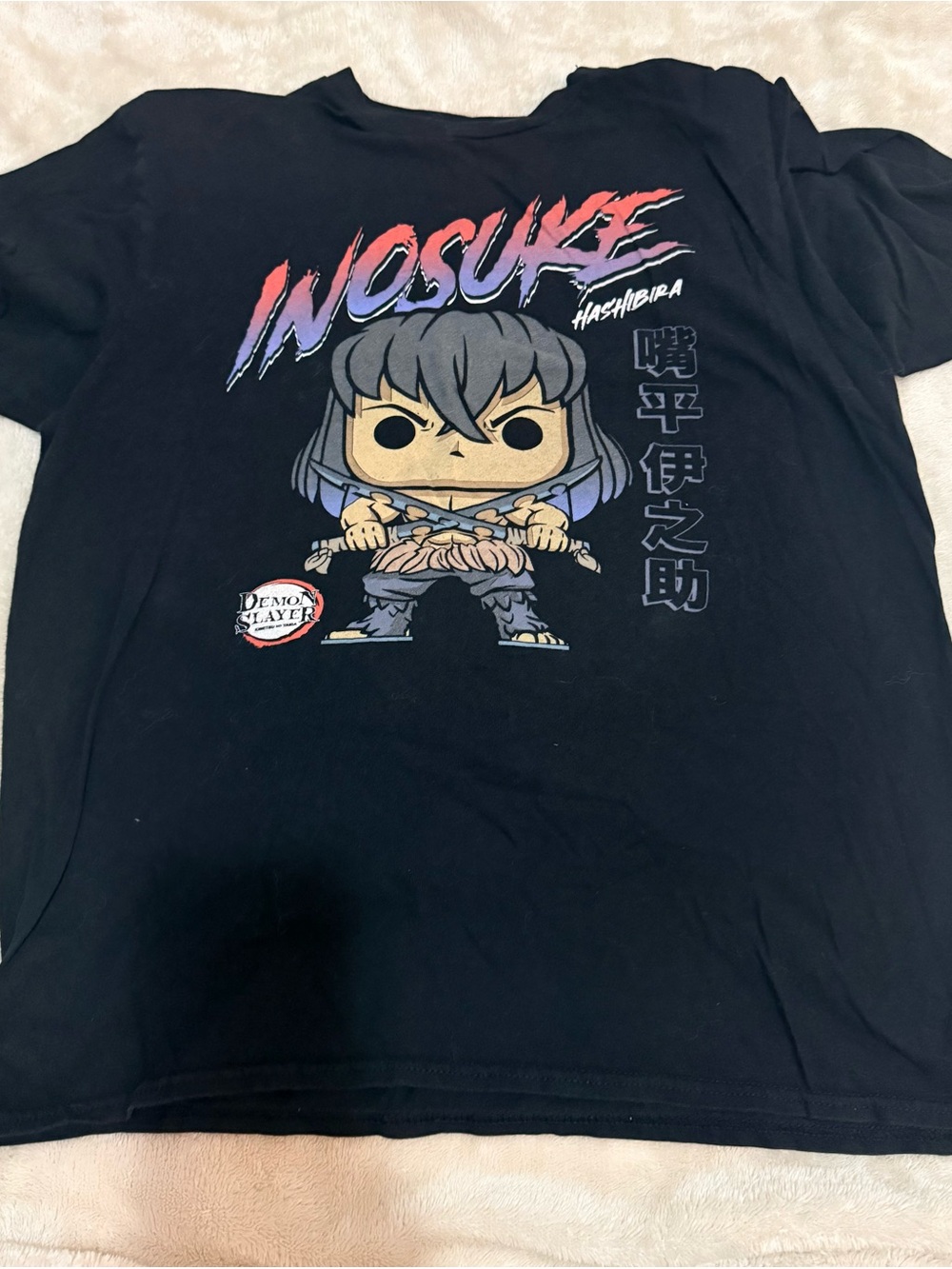 Black Inosuke Graphic Tee with Purple and Pink Accents - large